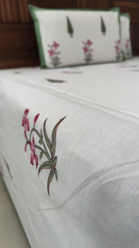 MEHER - Hand Block Printed Bedsheet with 2 Reversible Pillow Covers