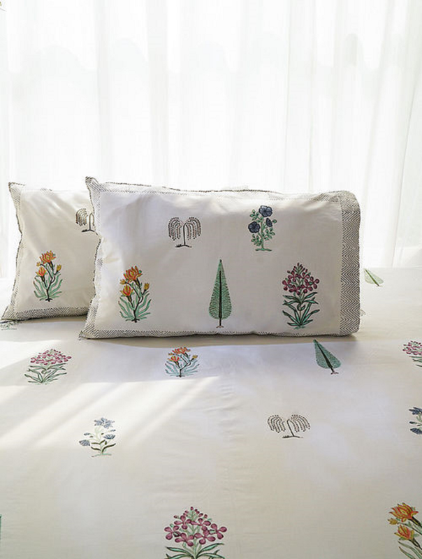 HAND BLOCK PRINT Bedsheet with 2 Pillow Cover Bedroom Home Decor Cypress Bedsheet Cotton Double Indian Design Bedsheet For Cotton Bedsheet